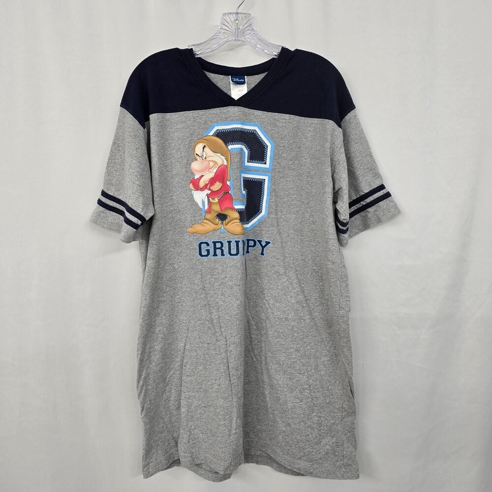 Disney Grumpy Night Shirt Women's OS Gray Blue Graphic Short Sleeve Pajama